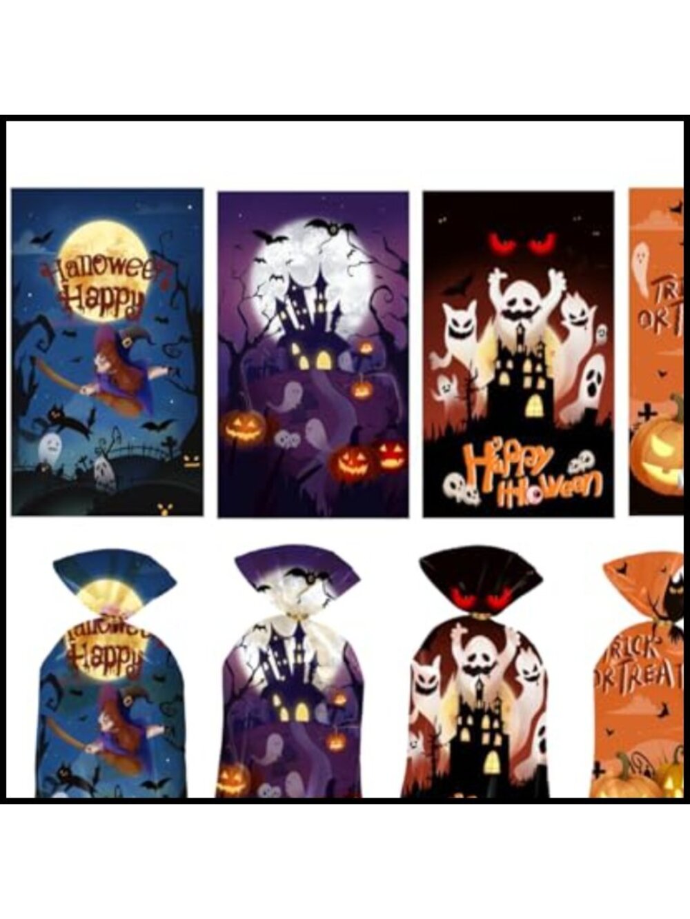 100 PCS Halloween Cellophane Candy Bags Self Adhesive Goodie Gift Treat Bags